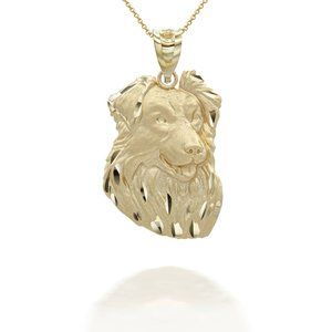 14K Solid Gold Dog Border Collie Pendant Necklace - Yellow, Rose, or White